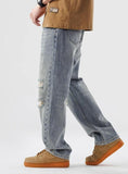 Riolio - Light Wash Distressed Knee Jeans - chill guy 90s fashion mens fashion