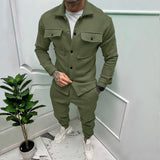 Plus Size Fashion Suit Trendy Men's Spring and Autumn Button Suede Casual Jacket Pants 2-Piece Set