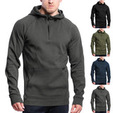 Autumn and Winter Men's Long-Sleeved Stand Collar Casual Pullover Hooded Half Zipper Block Fleece-lined Sweater