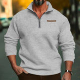 Plus Size Winter Fleece-lined Half Zipper Stand Collar Pullover Solid Color Casual Sweater Men's Fashion