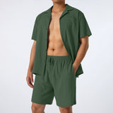 frat boy outfit Summer Sports Short-Sleeved Shorts Suit Cotton and Linen Loose Casual Men's Shirt Suit