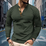 Spring and Autumn Waffle Autumn and Winter Men's Polo Shirt Color Matching Stand Collar Long Sleeve