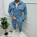 Plus Size Fashion Suit Trendy Men's Spring and Autumn Button Suede Casual Jacket Pants 2-Piece Set