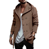 men’s fashion Autumn Men's Trench Coat Mid-Length Lapel Hooded Composite Space Cotton Double-Breasted Casual Trench Coat