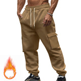 Autumn and Winter Fleece-lined Men's Casual Multi-Pocket Overalls plus Size Sports Casual Trousers Men