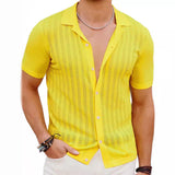 summer outfits men Men's Casual Knitted Cardigan Summer Cool Hollow Short Sleeve Men's Shirt Solid Color Men's Top