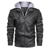 moto jacket outfit Spring and Autumn Men's Detachable Hooded Thin Knitted PU Leather Coat plus Size Motorcycle Leather Coat