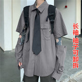 shirt Workwear Shirt Niche Detachable Long-Sleeved Shirt Harajuku Solid Color Chain Loose Shirt Top