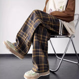 dream clothes Retro Lazy Style Contrast Color Brushed Plaid Wide-Leg Pants Men's Autumn and Winter New Casual Draping Loose Korean Style Mopping Pants