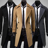 men in black costume New Men's Double Breasted Nylon Trench Coat Mid-Length Slim Casual Overcoat Coat