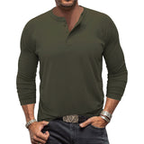 Men's Long-Sleeved T-shirt round Neck Henley Shirt Men's T-shirt Clothes