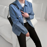 Riolio - BLUE BUTTON COLLAR JK - chill guy 90s fashion mens fashion