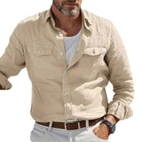 masculine men 2024 Men's Retro Cotton and Linen Casual Long-Sleeved Shirt