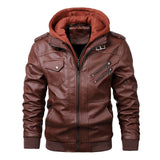 discover style ideas Spring and Autumn Men's Detachable Hooded Thin Knitted PU Leather Coat plus Size Motorcycle Leather Coat