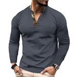 Spring and Autumn Waffle Autumn and Winter Men's Polo Shirt Color Matching Stand Collar Long Sleeve