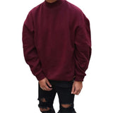 Men's Sweater Trendy Casual Loose Solid Color round Neck Sweater Men's American Style