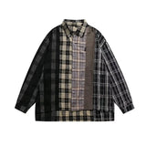 masc outfits American High Street Retro Plaid Stitching Long-Sleeved Shirt Men's Spring and Autumn New Street Loose Casual Shirt