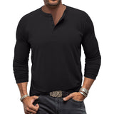 Men's Long-Sleeved T-shirt round Neck Henley Shirt Men's T-shirt Clothes