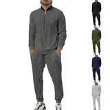 Riolio Spring and Autumn Men's Solid Color Leisure Sports Suit Thin Zipper Shirt Suit Breathable and Comfortable