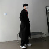 2000s fashion High-Grade Solid Color Woolen Coat Winter Super Long Loose Double-Breasted Woolen Coat Men's Mid-Length