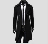 men in black costume New Men's Double Breasted Nylon Trench Coat Mid-Length Slim Casual Overcoat Coat