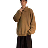 fall mens outfits Japanese Style Lazy Polo Collar Sweater Men's American Retro Brown High-Grade Oversize Inner Sweater