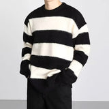 men fall outfit round Neck Lazy Striped Sweater Sweater Loose Hong Kong Style Top Trendy Men's Trendy Sweater Men's Winter