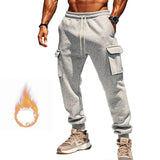 Riolio Autumn and Winter Fleece-lined Men's Casual Overalls Multi-Pocket Pants plus Size Sports Casual Trousers