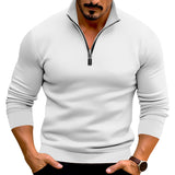 Autumn and Winter Men's Casual Solid Color Long Sleeve Half Zipper Stand Collar T-shirt Top Men