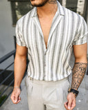 men’s style Summer Vintage Printed Shirt Men's Short-Sleeved Lapel Shirt Hawaiian Style Pattern