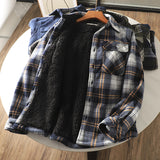 Riolio fall mens outfits Autumn and Winter Men's Fleece-lined Thickened Warm Loose Lamb Wool Flannel Plaid Shirt