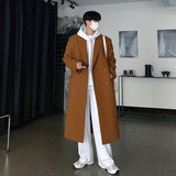 2000s fashion High-Grade Solid Color Woolen Coat Winter Super Long Loose Double-Breasted Woolen Coat Men's Mid-Length