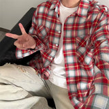 fall mens outfits American-Style Red Plaid Shirt Men's Spring and Summer New High Street Loose High-Grade Shirt Top