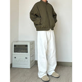 casual outfits American-Style Retro Draping White Overalls Men's Basic Solid Color High-Grade Loose Straight Wide-Leg Mopping Trousers