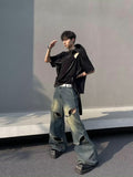 fashion outfits Fall Men's Jeans Men's Harajuku Loose Straight Hong Kong Style Japanese Temperament Ripped Trendy Trousers