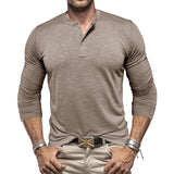 Men's Henley Shirt Men's Long-Sleeved Henry Collar T-shirt