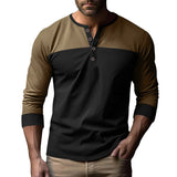 Riolio Autumn American Retro Trendy Long Sleeve Color Matching Henry Collar Bottoming Shirt Casual Men's T-shirt