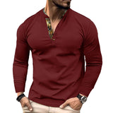 Spring and Autumn Waffle Autumn and Winter Men's Polo Shirt Color Matching Stand Collar Long Sleeve