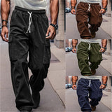 Men's Drawstring Solid Color Corduroy Straight Multi-Pocket Overalls