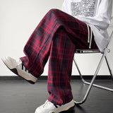 dream clothes Chanel Style Plaid Casual Pants Men's Autumn Retro Wide Leg Straight Pants American High Street Youth Sports Pants