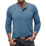 Men's Long-Sleeved T-shirt round Neck Henley Shirt Men's T-shirt Clothes