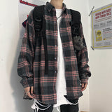 black men streetwear Same Plaid Shirt Men's Long Sleeve Spring and Autumn Loose Retro Trendy Lazy Style Korean Style Ruan Handsome Inner Short Sleeve Shirt