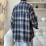 mens fall outfits Plaid Shirt Men's New Four Seasons Loose Retro Brushed Long Sleeve Shirt Korean Casual plus Size Coat