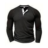 Spring and Autumn Men's T-shirt Youth round Neck Long Sleeve Henley Shirt Men's Casual Bottoming Shirt