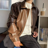 90s streetwear Retro Youth Short Leather Jacket Men's Loose Pu Leather Jacket Trendy