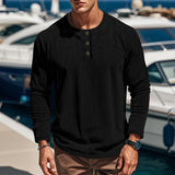 Autumn and Winter Long-Sleeved T-shirt Bottoming Shirt Four-Button Corduroy Slim Men's Henley Shirt