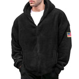 Men's Winter Double-Sided Fleece Warm Hooded Zipper Casual Flag Logo Jacket Jacket