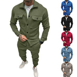 Plus Size Fashion Suit Trendy Men's Spring and Autumn Button Suede Casual Jacket Pants 2-Piece Set