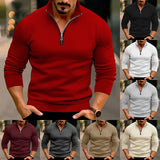 Riolio Autumn and Winter Men's Casual Solid Color Long Sleeve Half Zipper Stand Collar T-shirt Top Men