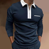 Men's Lapel Fashion Slim Pocket Long Sleeve Men's T-shirt Polo Shirt